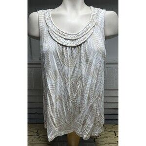 Croft & Barrow Womens Shirt Tank Top White & Tan Summer Leaf Size XL Rayon